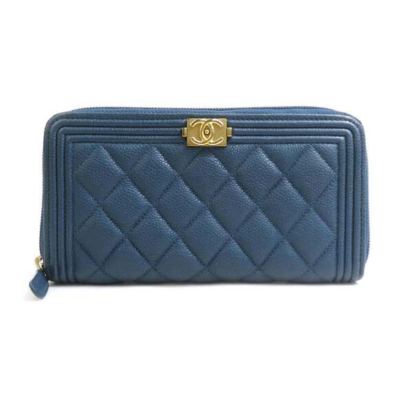 CHANEL Handbags - CHANEL Blue Caviar Leather Wallet